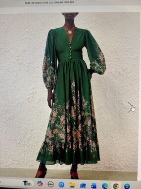 green emerald velvet dress Zimmermann // White & Green Linen Amari Floral Dress  VSP Consignment